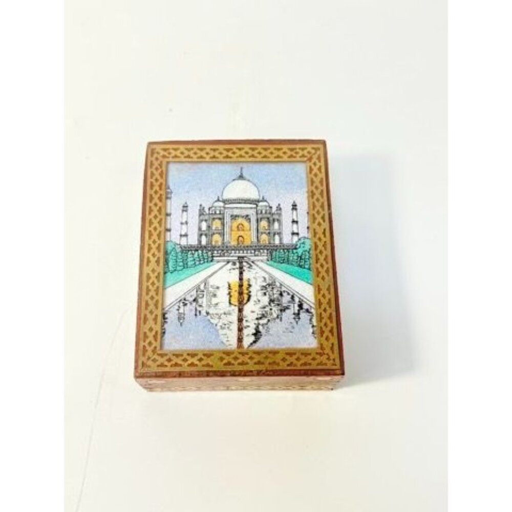 Inlay Wood Trinket Ring Souvenir Box Taj Mahal Wooden Sand Art Agra Traditional - Picture 3 of 16